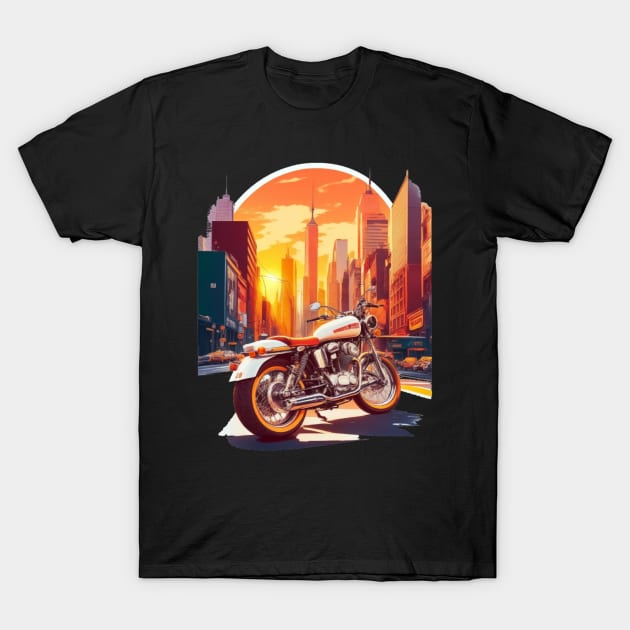 Retro Motorcycle T-Shirt Design Featuring New York City Street T-Shirt by walidhamza